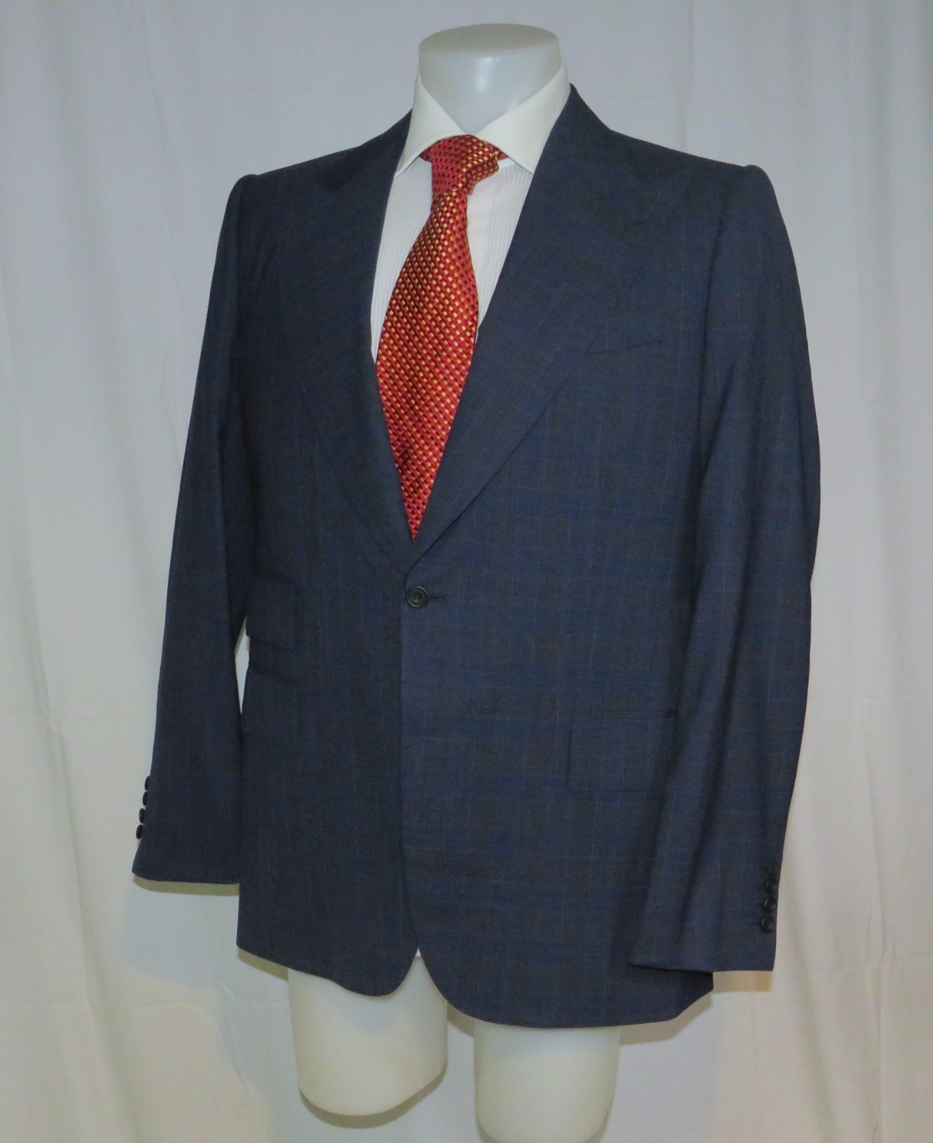 Edward Sexton Bespoke Savile Row Blue Subtle Plaid One Button Sport Coat 40L