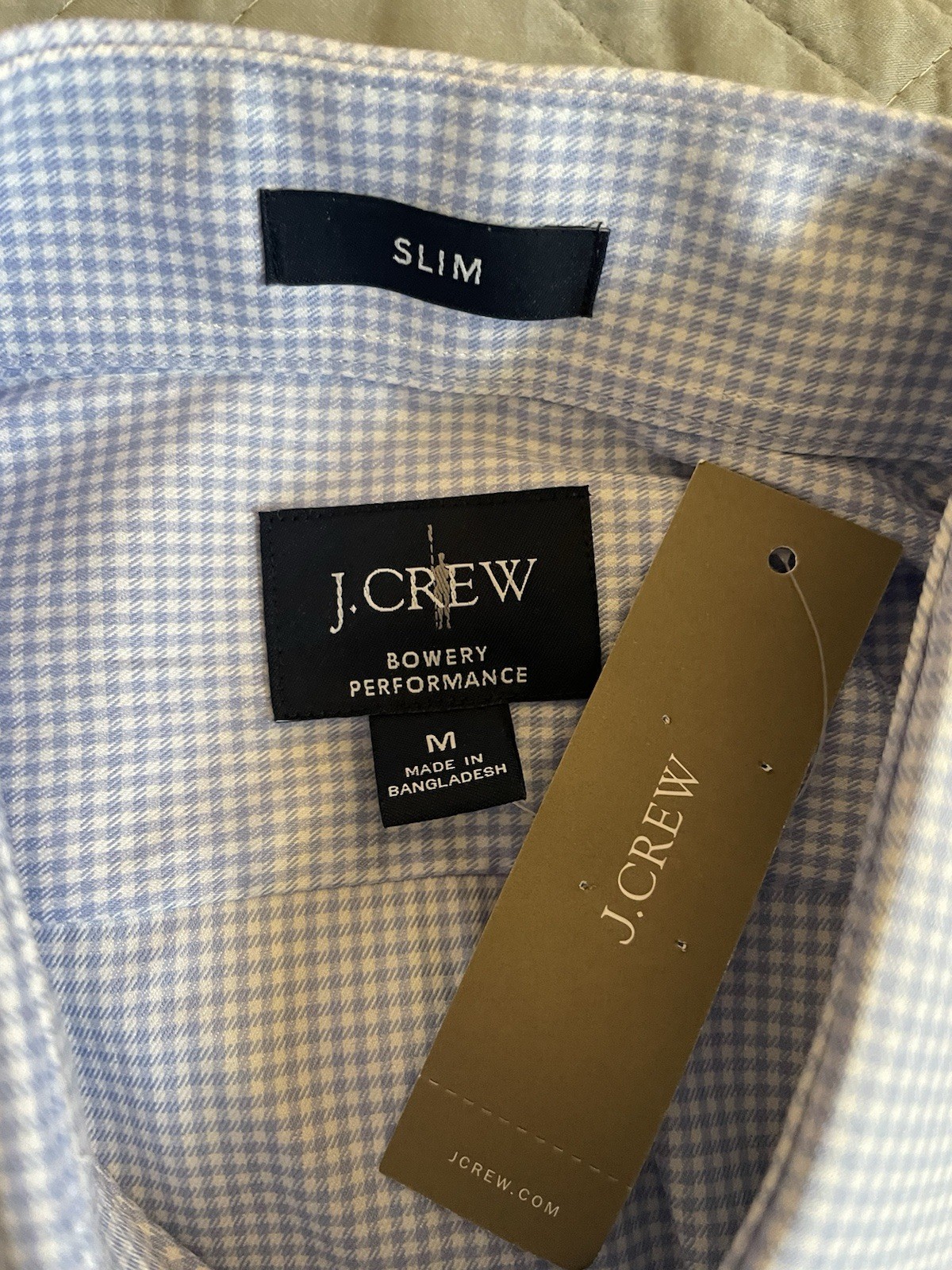 J. CREW Bowery Slim Performance Stretch Dress Shirt in Blue Check Size M CA351