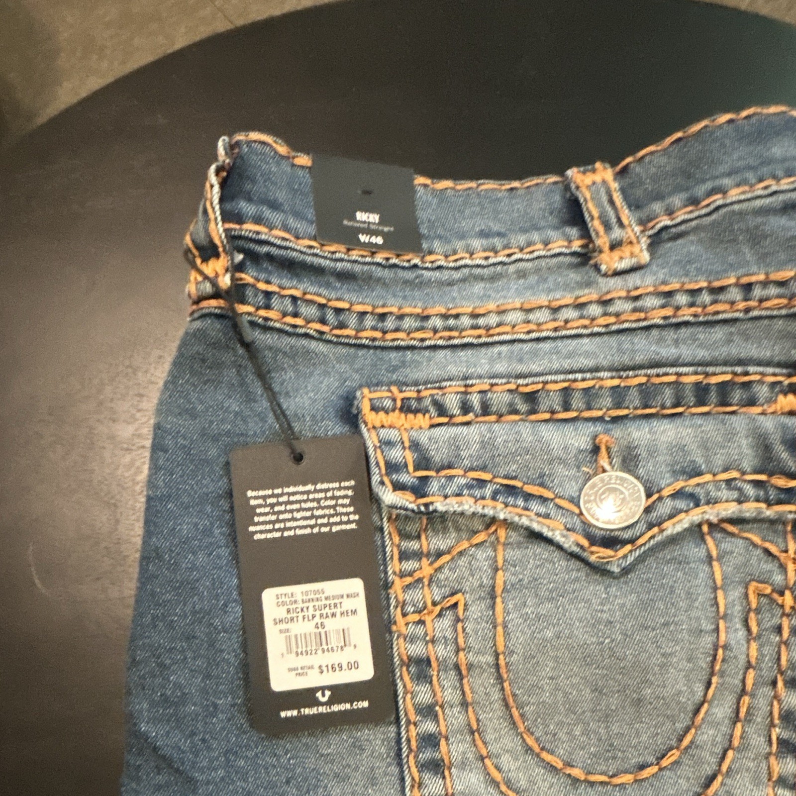 New Men’s True Religion Ricky Super T Blue Medium Wash Denim Shorts Size 46