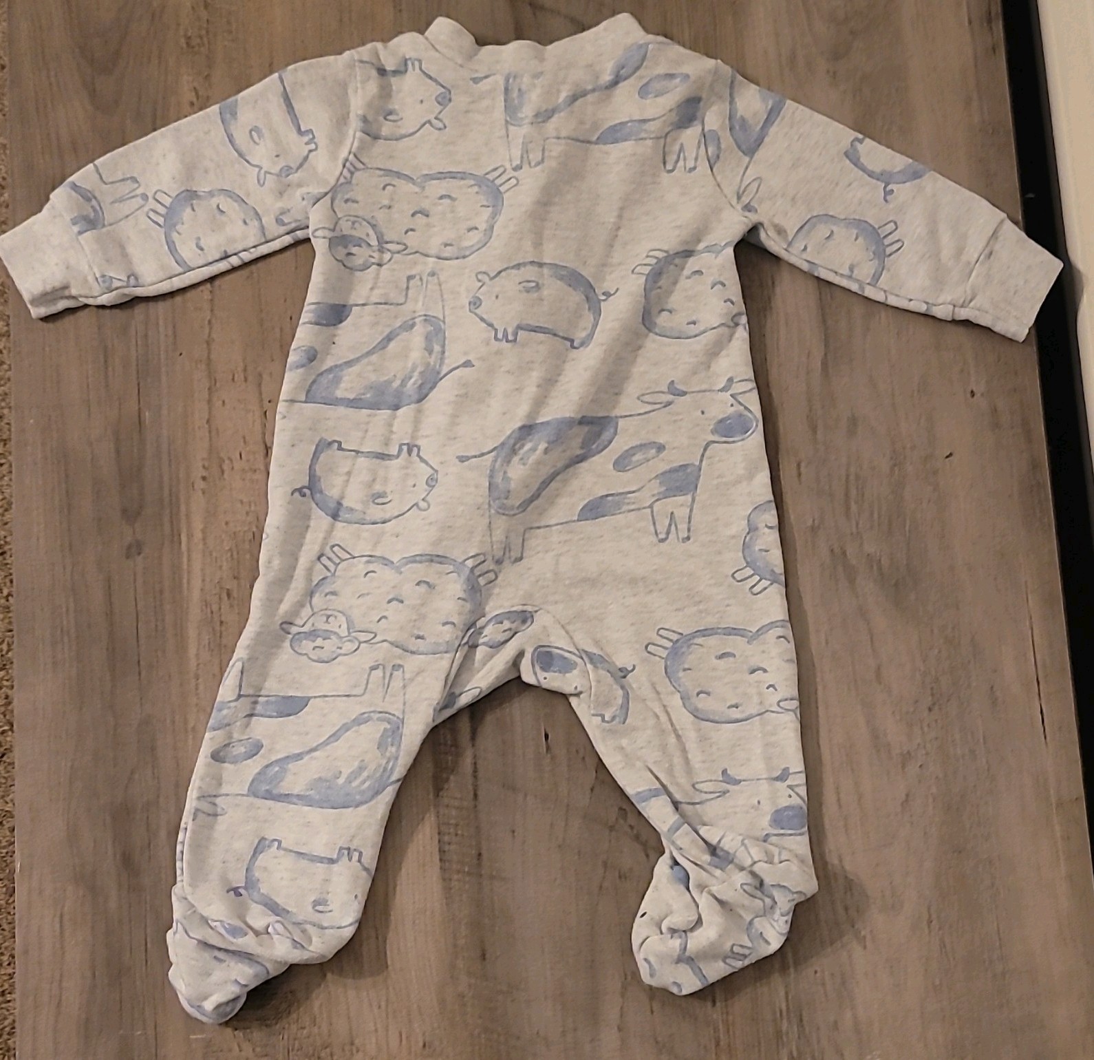 Carter’s 3M Gray/Blue Footed 2 Way Zippper Sleeper With Farm Animals-Gender Neut