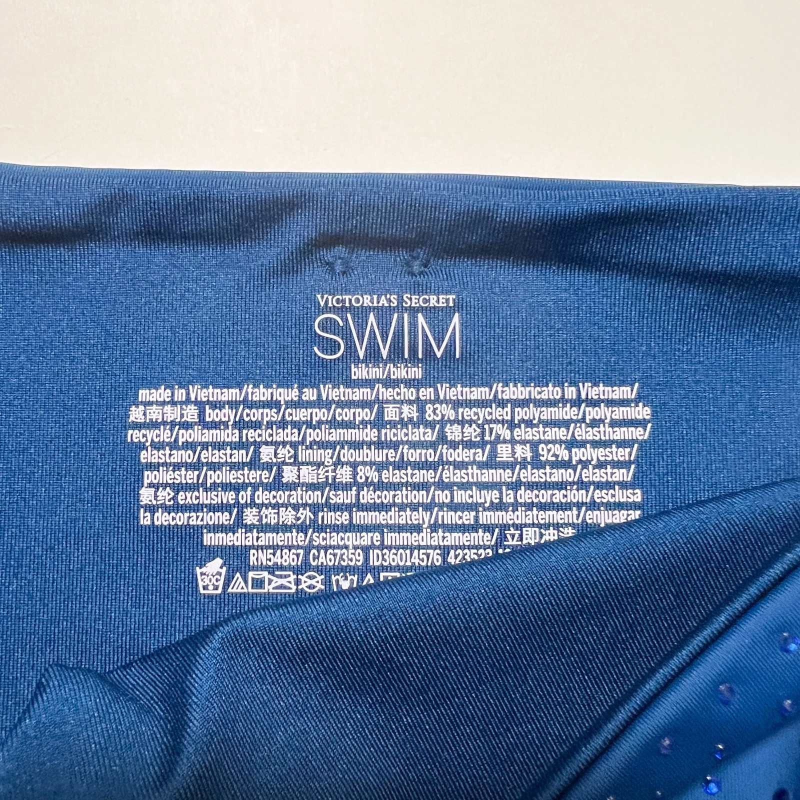 Victoria Secret XL Bikini Bottom DOUBLE Side Tie Shine Sapphire Blue