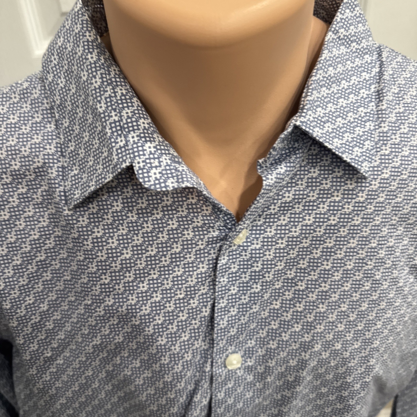 Perry Ellis Men’s 2XL Blue Geometric Stretch Long Sleeve Collared Dress Shirt