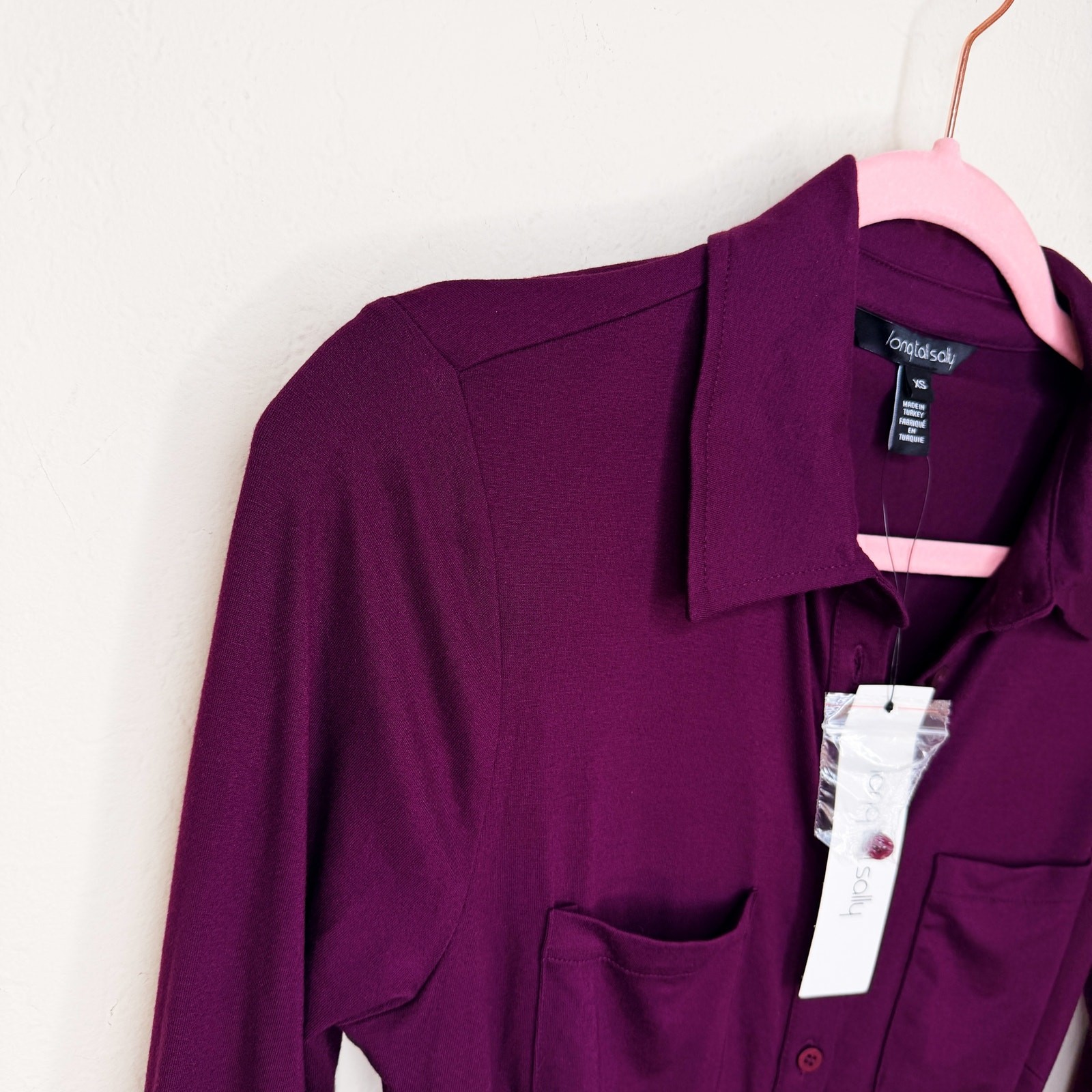 NWT Long Tall Sally Button Down Purple Belted Tie Waist T Shirt Tunic Mini Dress