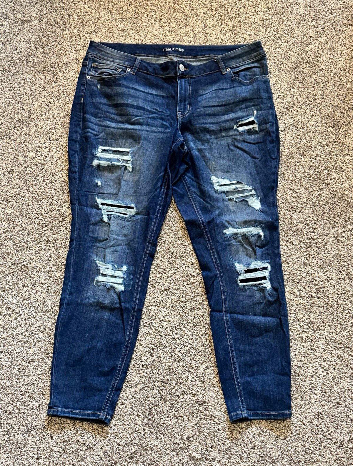 Maurices Women’s Skinny Blue Denim Jeans, Dark Wash, Distressed, 5-Pocket, 20W