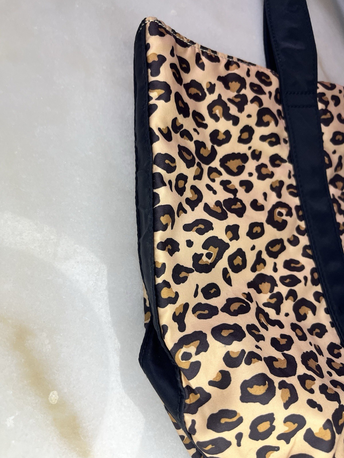 Lauren Ralph Lauren Leopard Print Tote Bag Black Trim & Handles Travel Resort