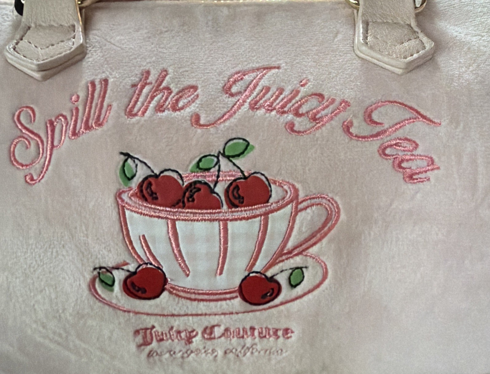 Juicy Couture Sweet Tea Party Satchel Crossbody Bag Pink Clay Embroidery Cherry