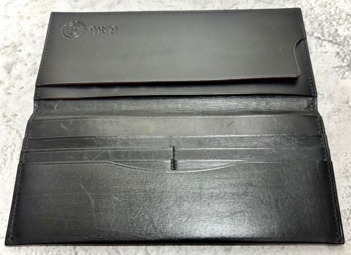 Ganzo Cordovan Long Wallet Leather Black Billfold Bifold H9cm x W19cm Men’s