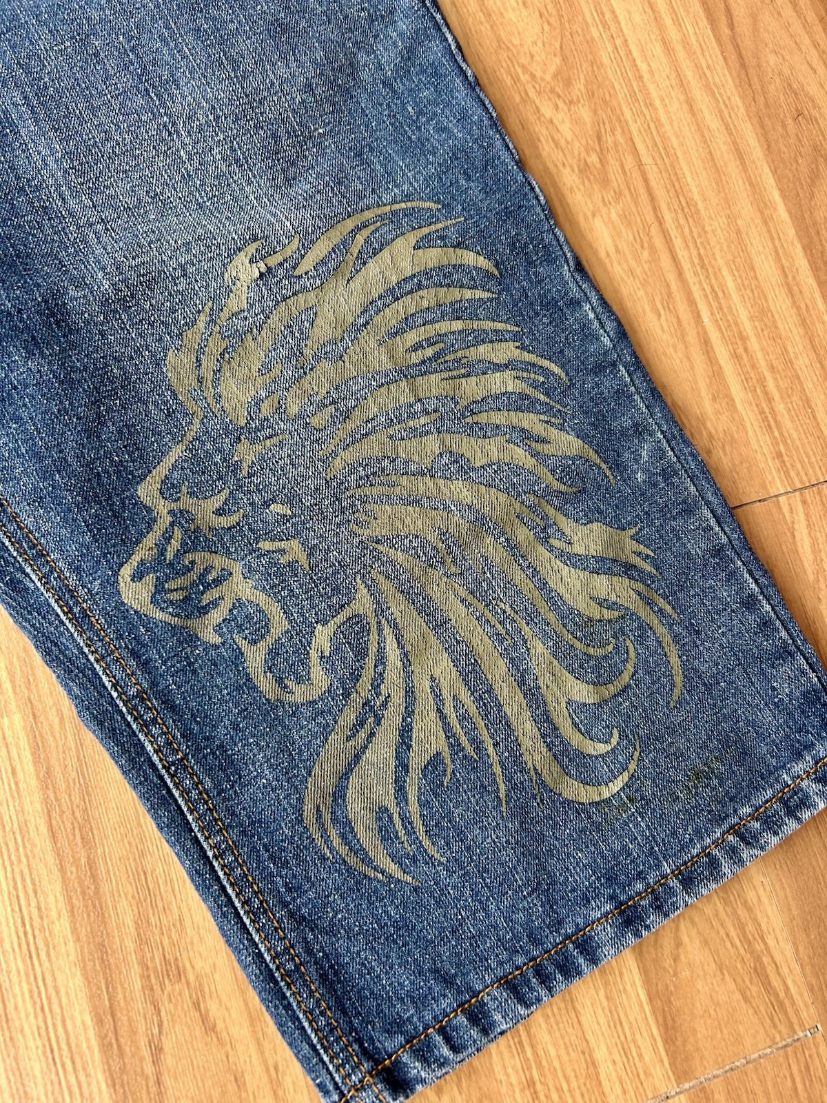 VTG Y2K Ventino Rare Baggy Denim Jean Shorts 32 Waist Lion Leg Print Skater