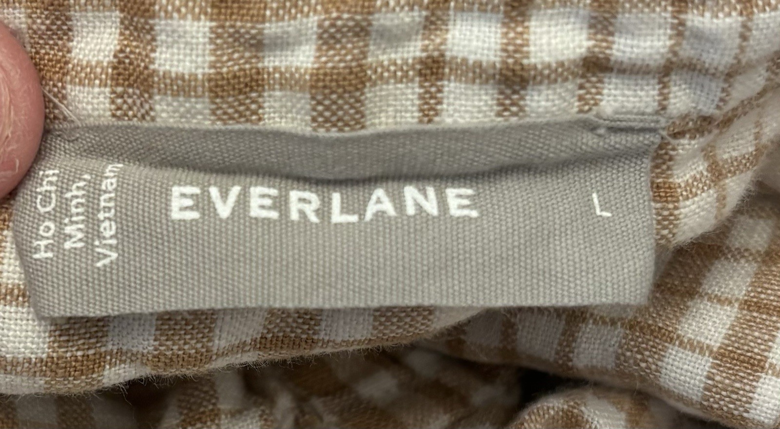 Everlane Linen Iced Coffee Plaid Button Down Short Size Large Boxy
