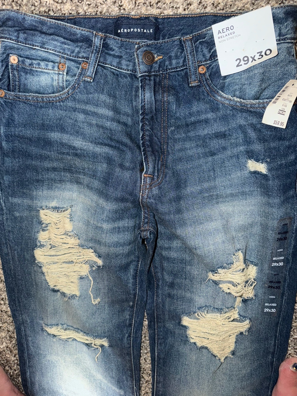 NWT Aéropostale Relaxed Fit Jeans Men’s 29×30 Distressed Medium Wash Denim