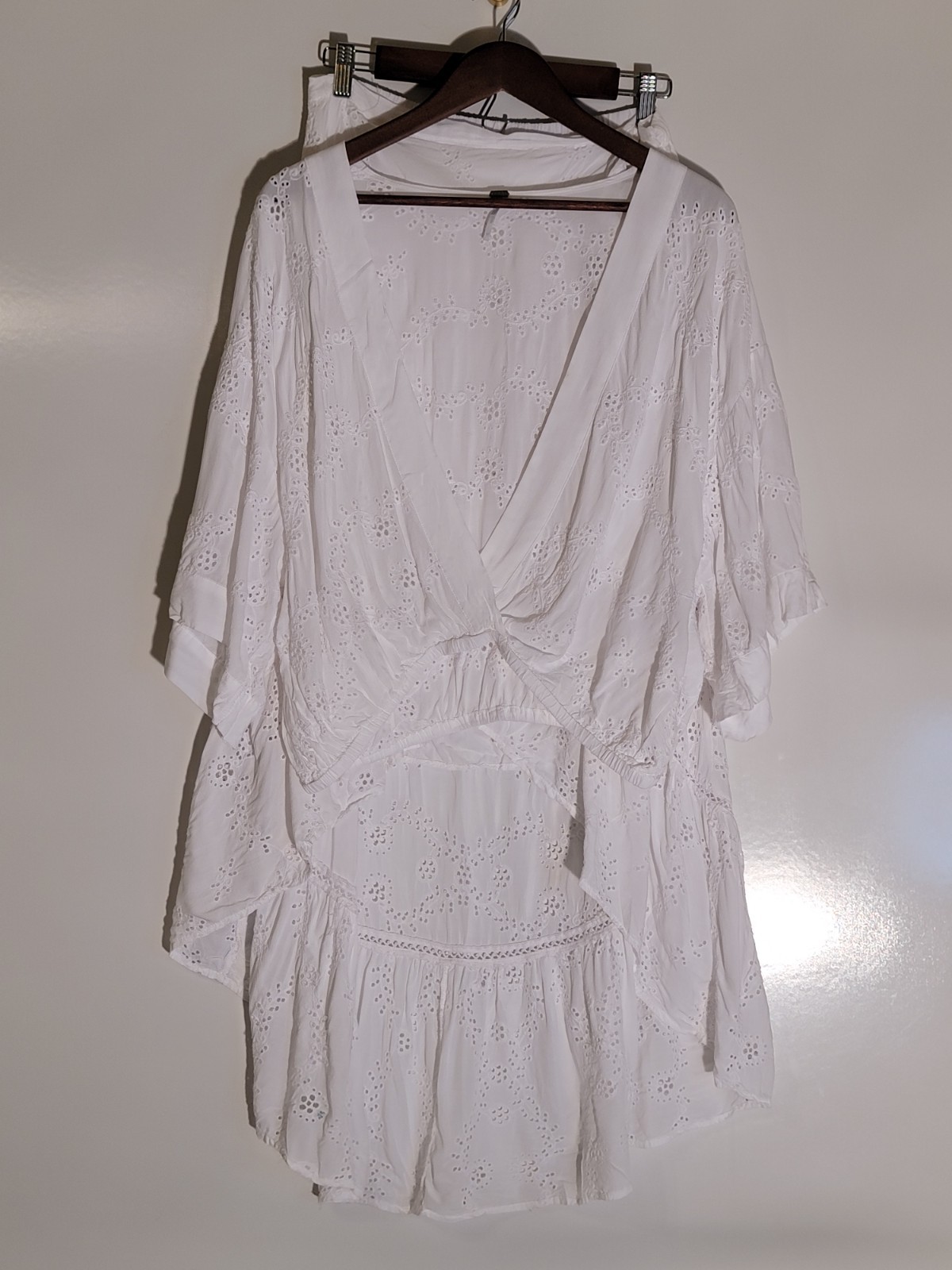 YFB Set Womens Medium White Eyelet Blouse & Skirt Lined 100% Rayon Hand Wash