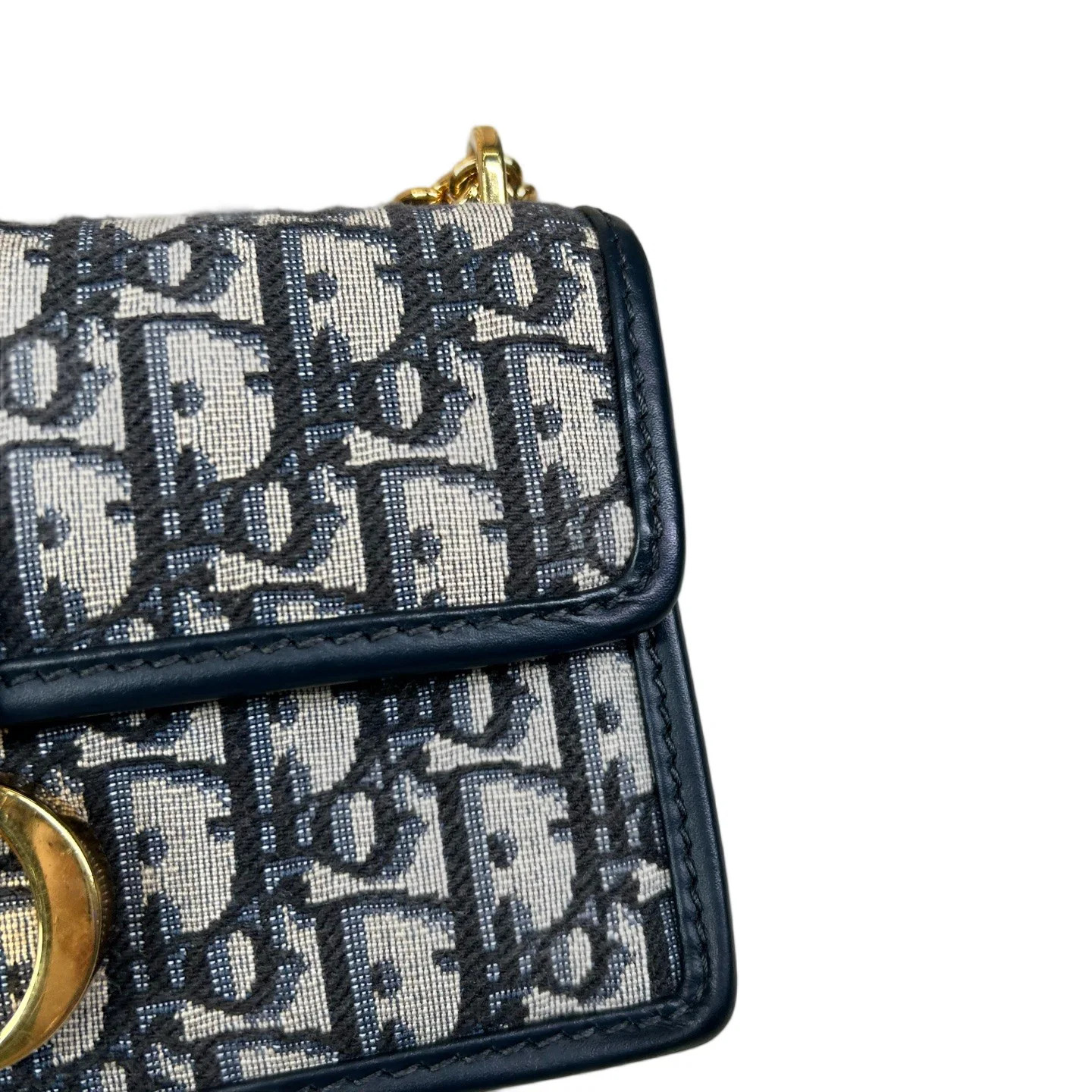 Dior 30 Montaigne Chain Flap Bag Small Black Beige Navy Oblique (dh072426c2r)