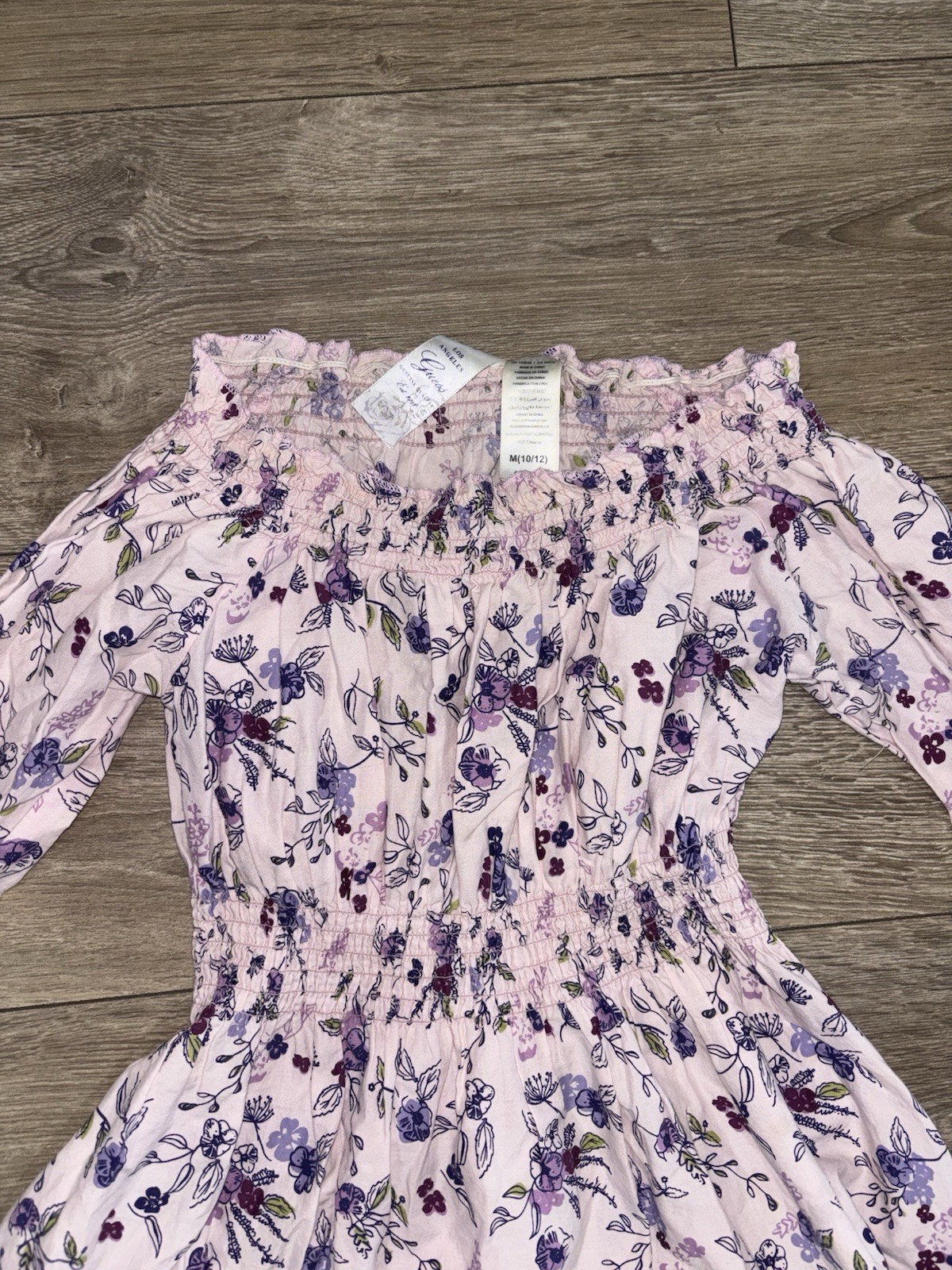 Guess Floral Off Shoulder Smocked Dress Girls M 10/12 Fits Women’s XS/S Boho