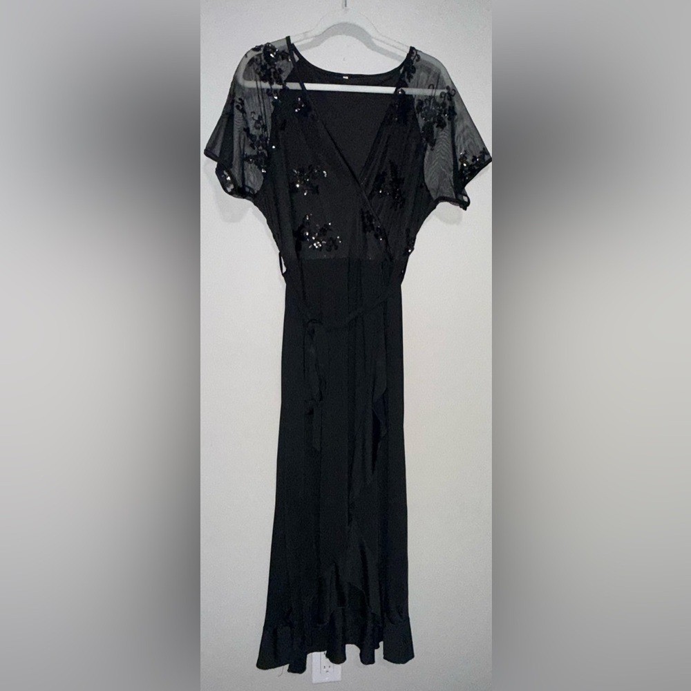 Source Unknown Plus Size 2X Party Sequin Black High Low Dress 283