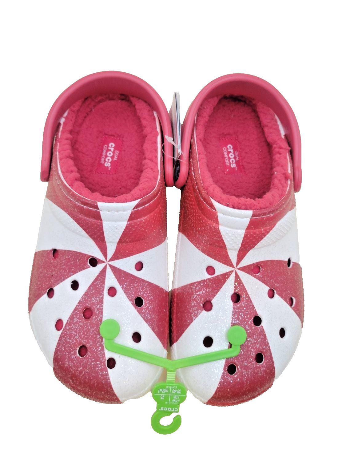 Crocs Classic Lined Holiday Clog Peppermint Glitter Red 206913-119 Women 9 Men 7