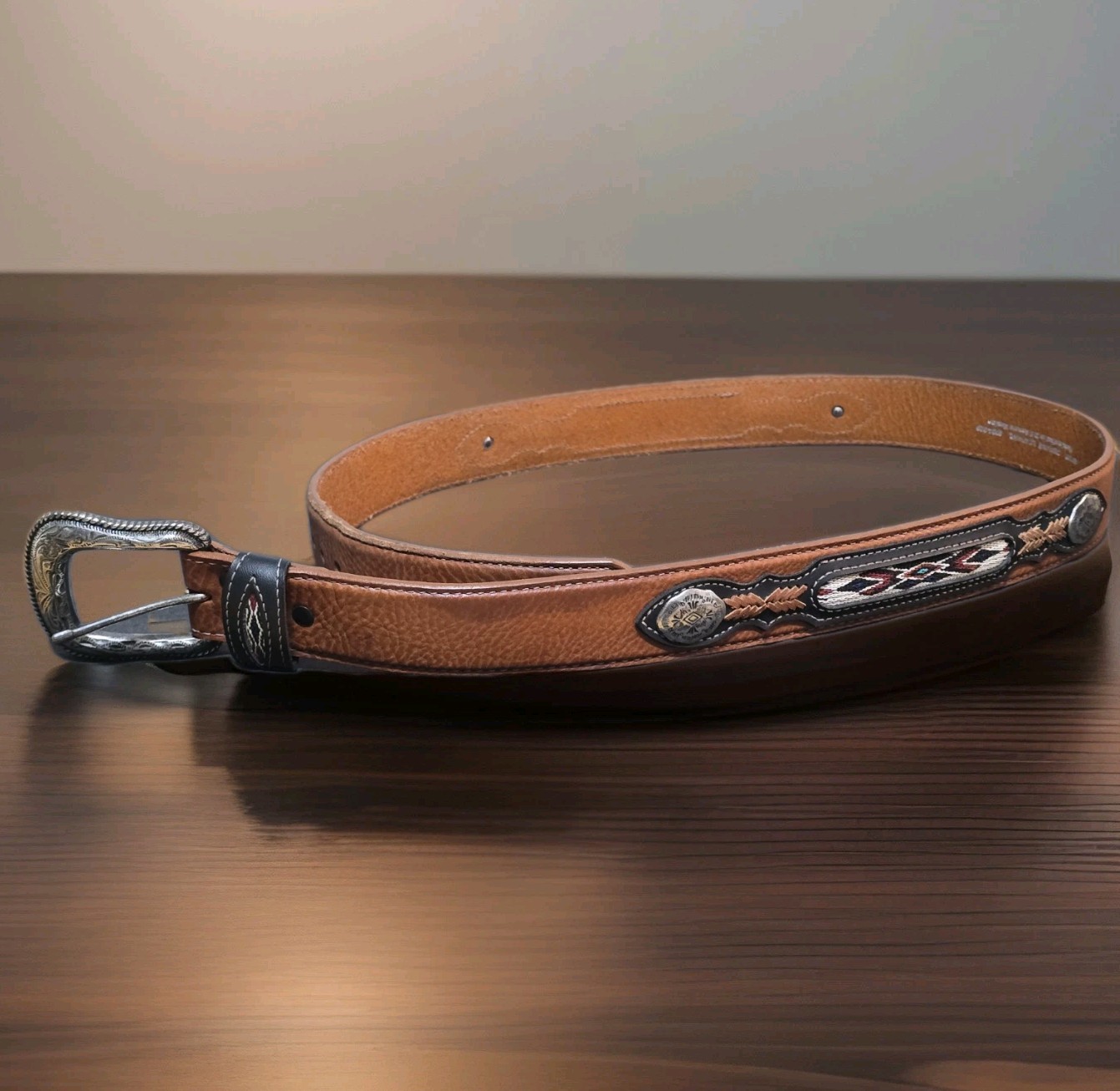 Men’s Wrangler Size 40 Genuine Leather Aztec Accent Southwestern Style Belt