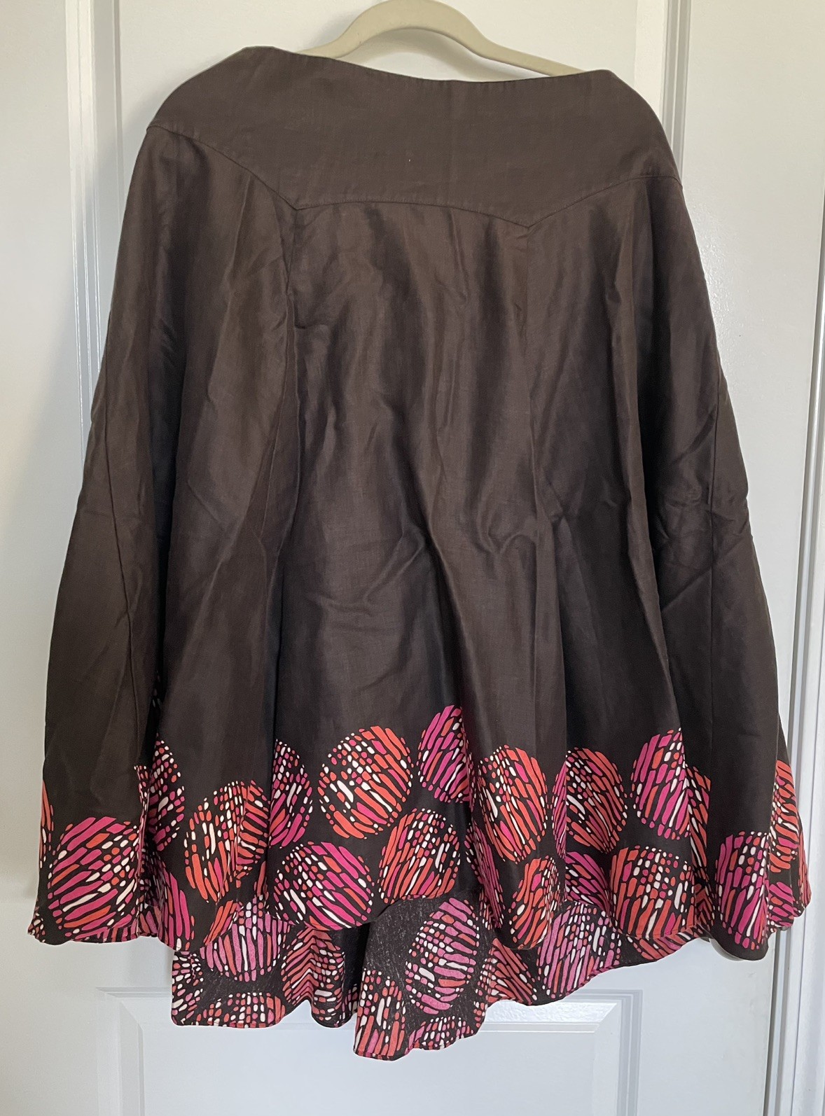 Madison Womens Brown Flowy A Line Midi Skirt 16 Boho Artsy Abstract Circle Print