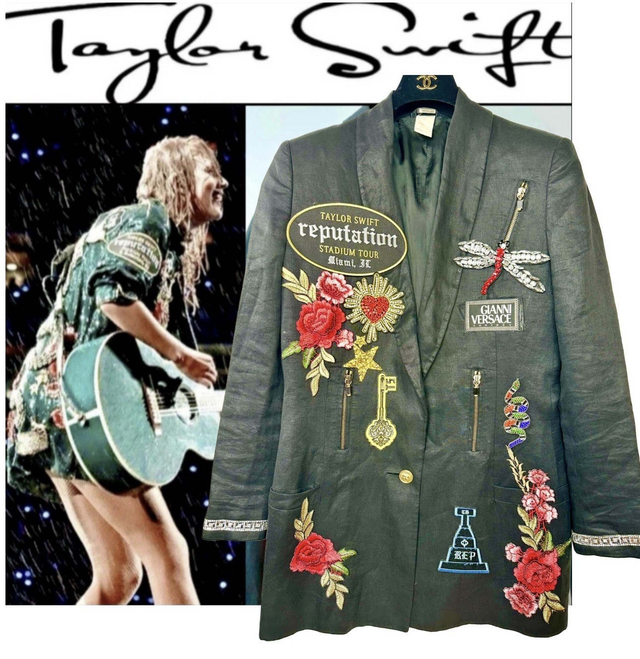 Versace Taylor Black Rep Concert Sacred Heart Patch Jacket 42 44 46 6 8 10 M L