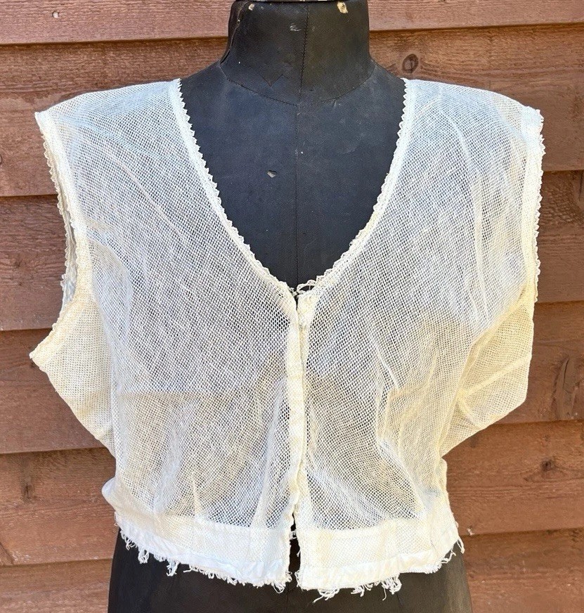 Edwardian Ladies Net Lace Corset Cover, Tatted Lace, Hook Eye Closures