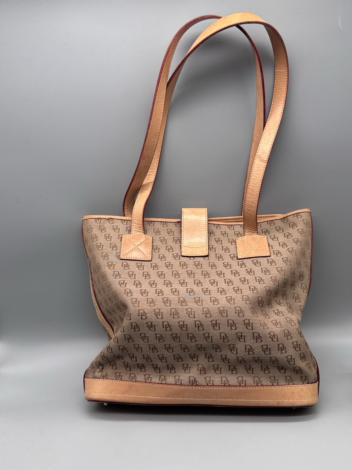Dooney & Bourke Signature DB Tan Brown Shoulder Purse Tote Bag Handbag