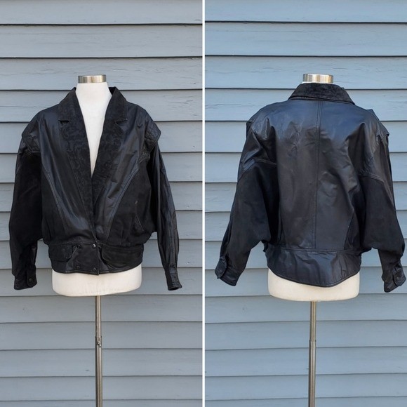 Vintage 90s y2k Black Suede/Leather Moto Motorcycle Biker Grunge Bomber Jacket M