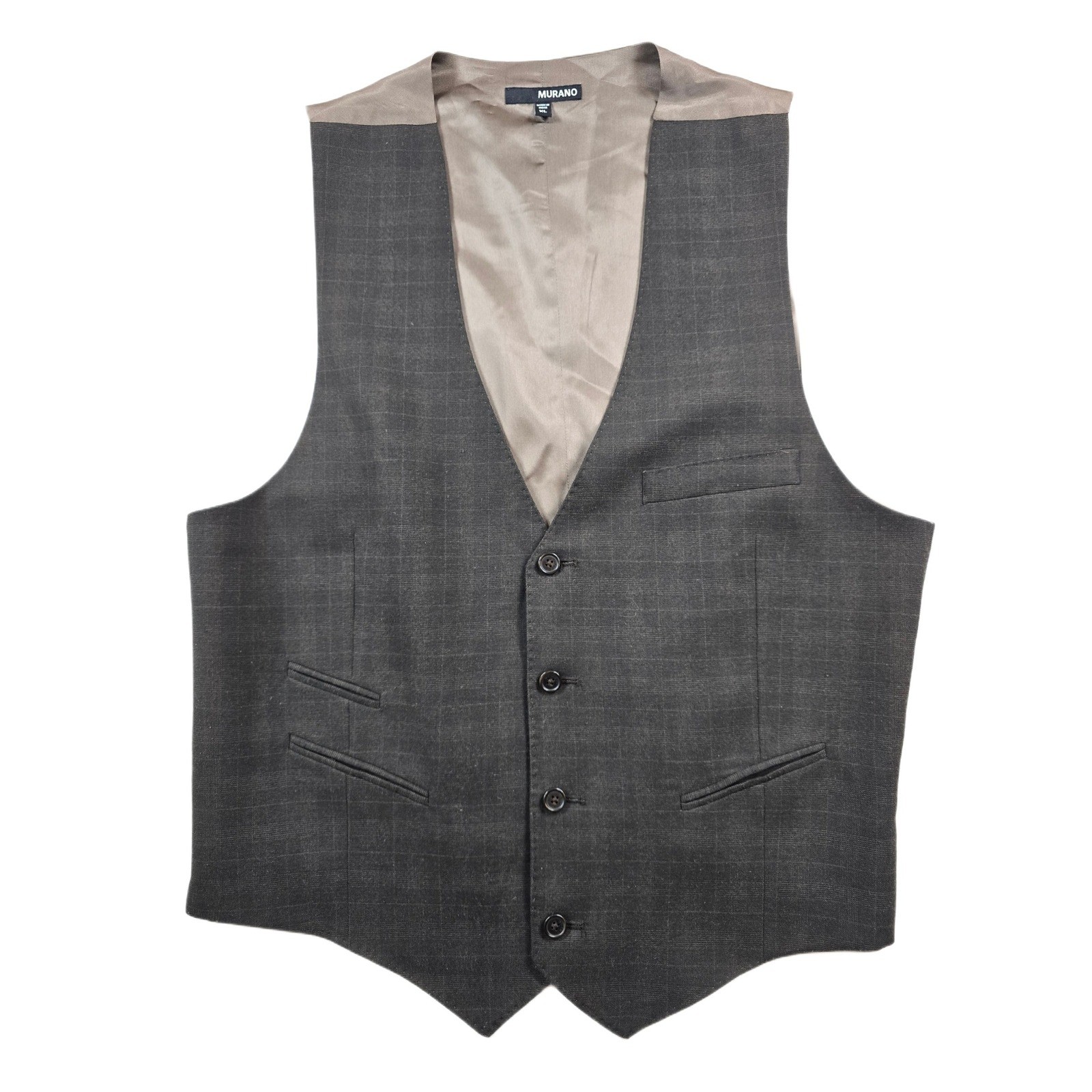 Murano Suit Vest Mens XL Charcoal Brown Windowpane Plaid Waistcoat
