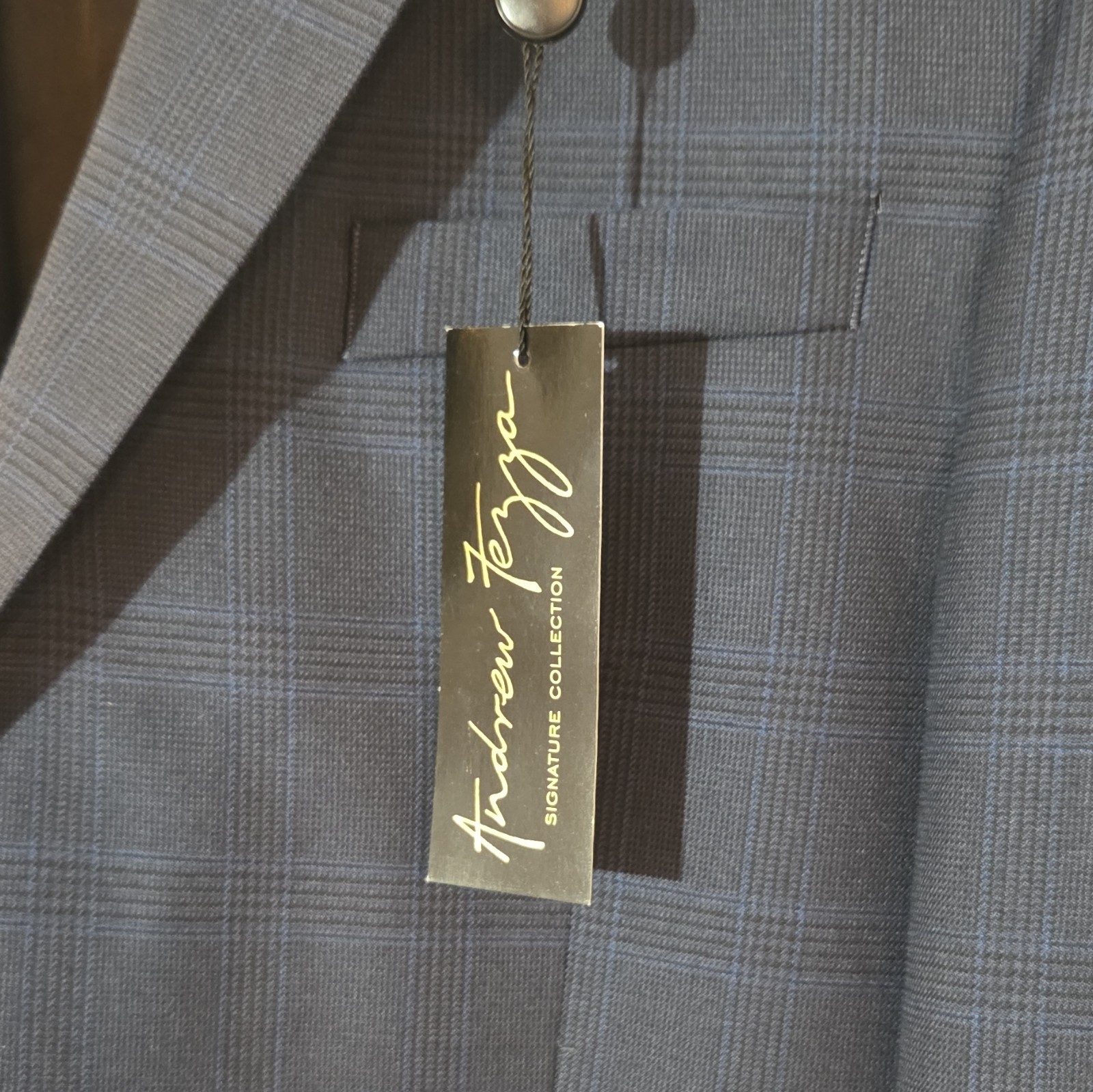 Andrew Fezza Signature Colection Charcoal Plaid Suit Jacket 46L 2-Button