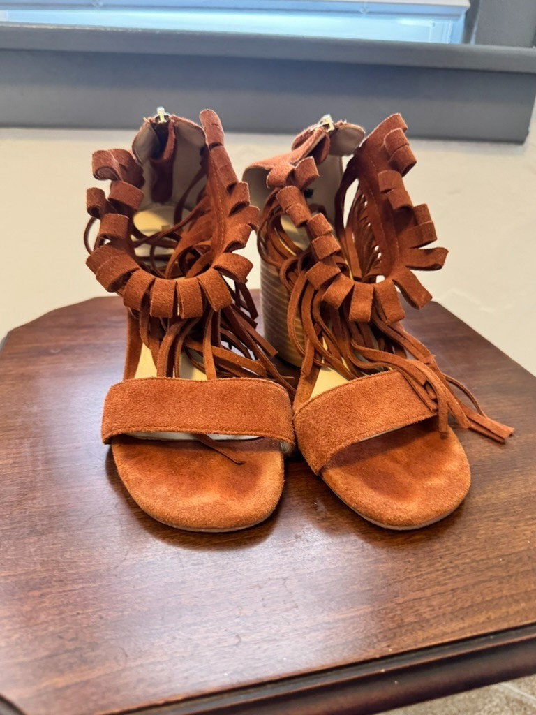 New Matiko Morgan Suede Brown Fringe Heel Rust size Eur 39 Boho Western
