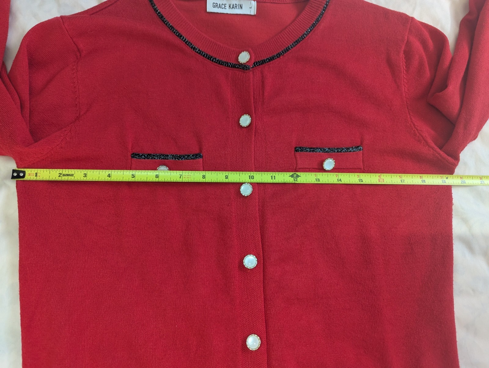 Grace Karin Red Cardigan Sweater Women’s Small Pearl Button Knit Office Preppy