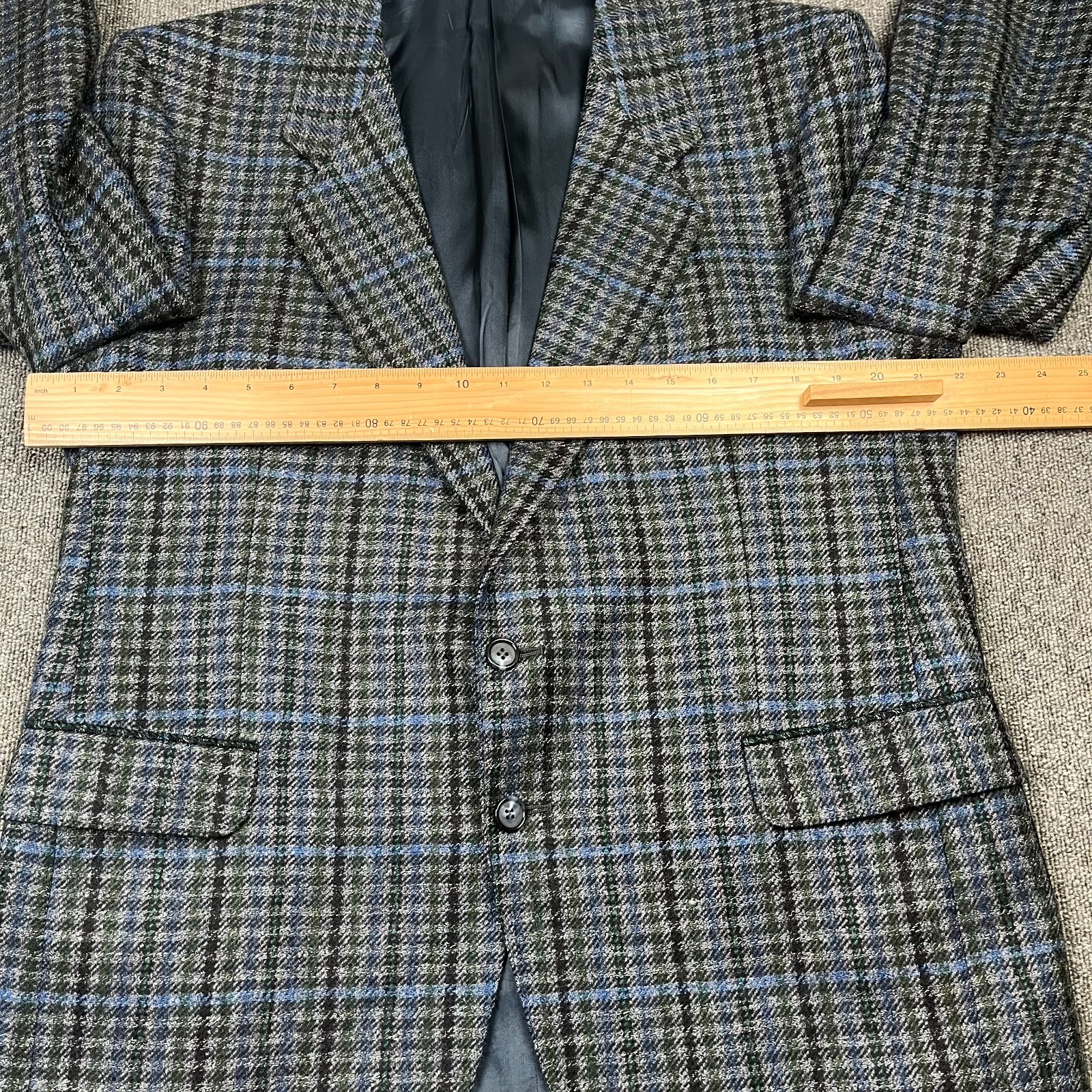 Jaeger Blazer Mens 44 Short Grey Blue Check Wool Tweed Tailored Jacket Country