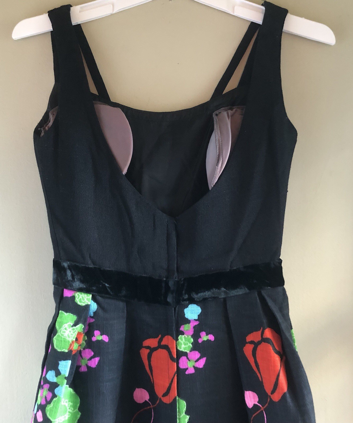 Mid-Century Vtg 1960s Lord & Taylor Marimekko Style Black Linen Maxi Dress ILGWU