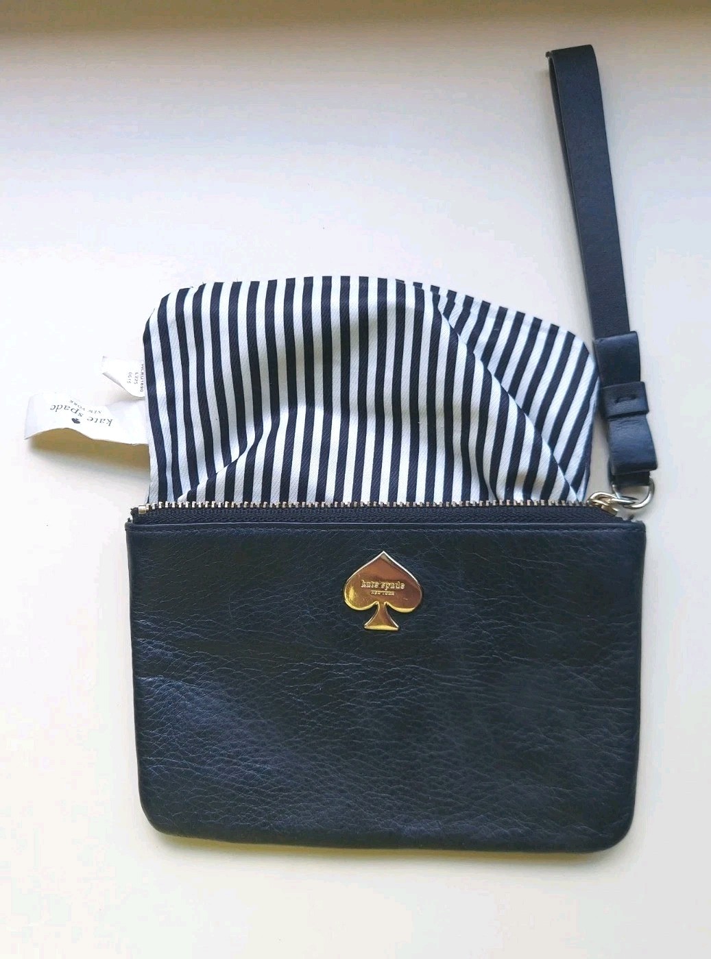 Kate Spade Leroy Street Bee Black Pebble Leather Wristlet Bow Strap Wallet Pouch