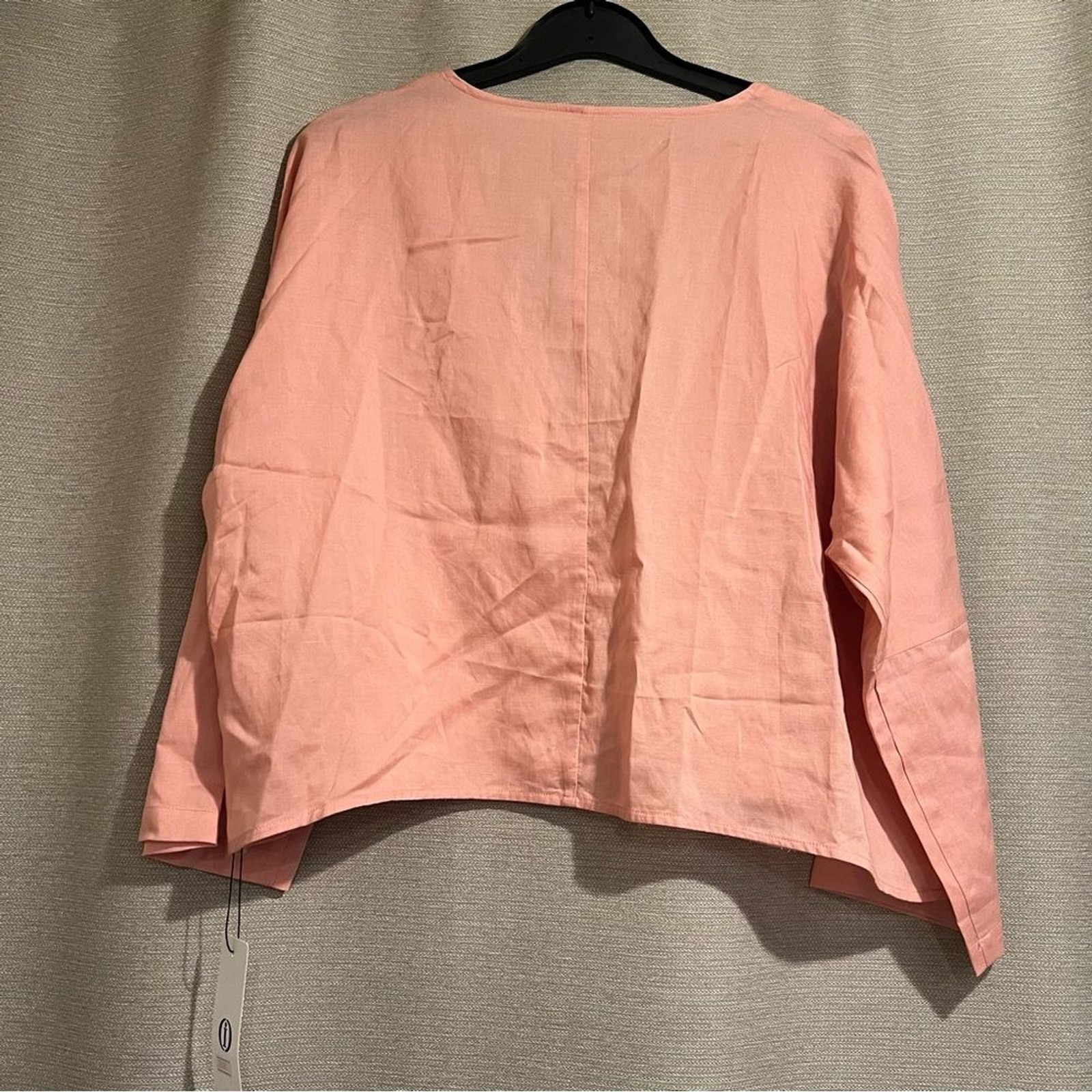 Boho Tencel Linen Blend Tie-Front Cropped Top Size L Blouse