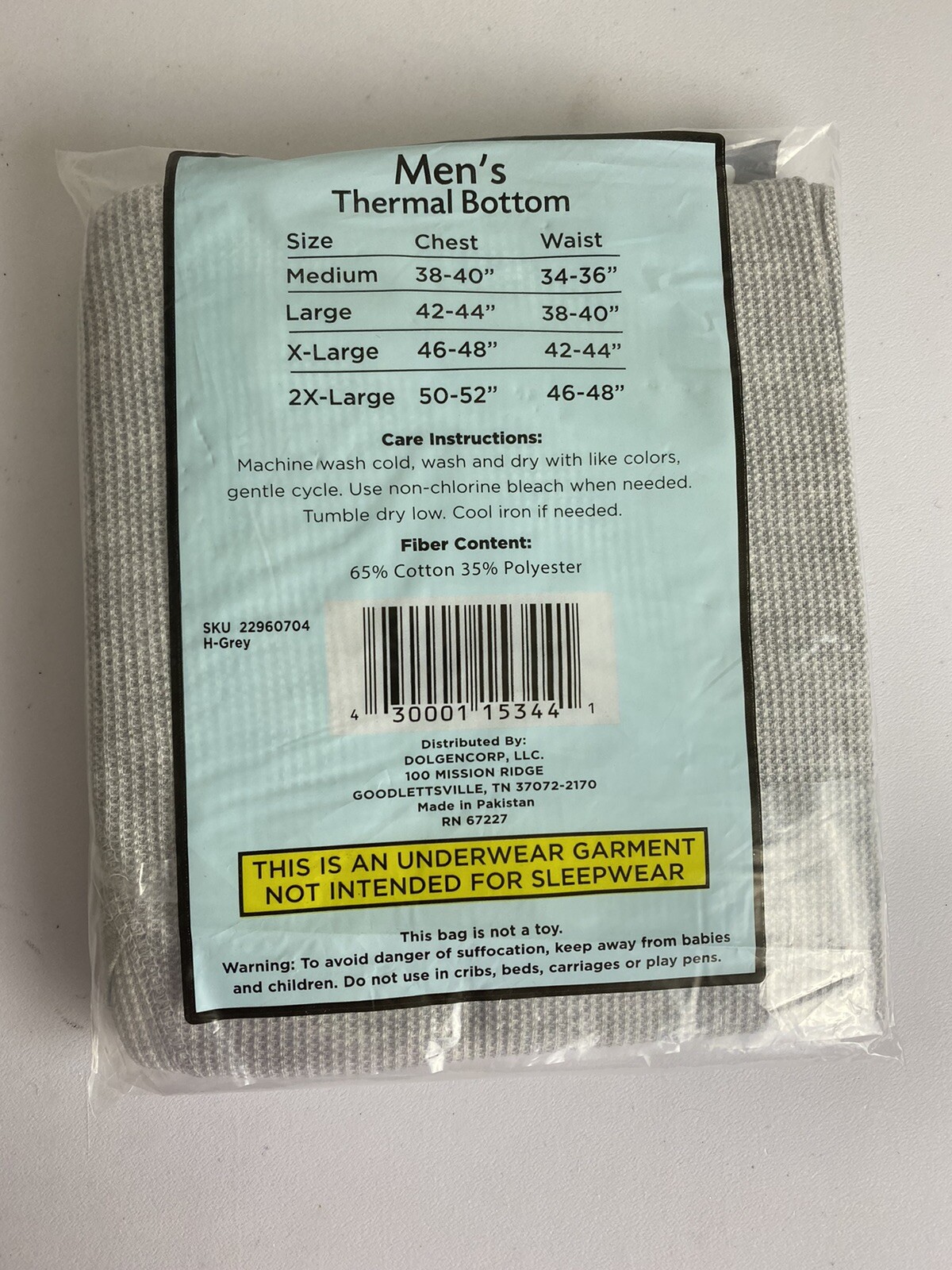 Open Trails Premium Men Thermal Bottoms Size 2XL White or Gray Long Johns