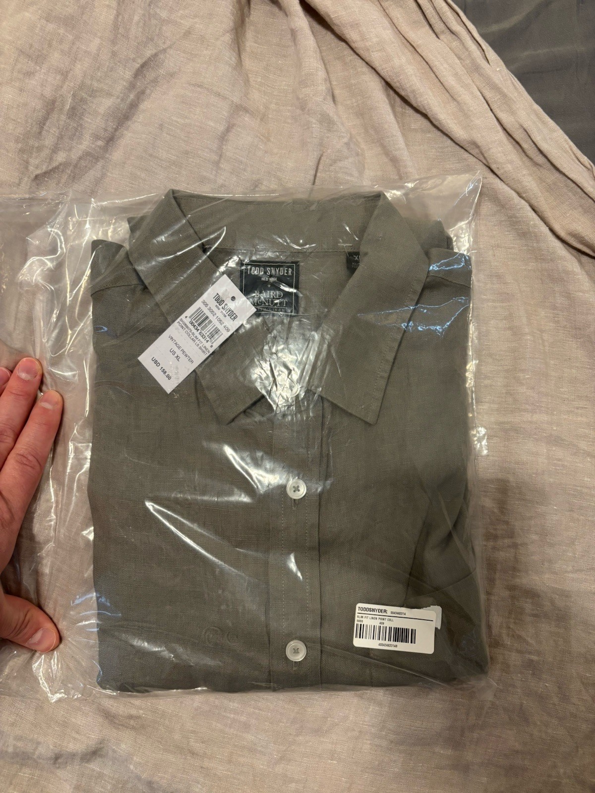 NWT Todd Snyder Linen Shirt XL Gray Pewter Slim Fit Sea Soft Irish Sealed
