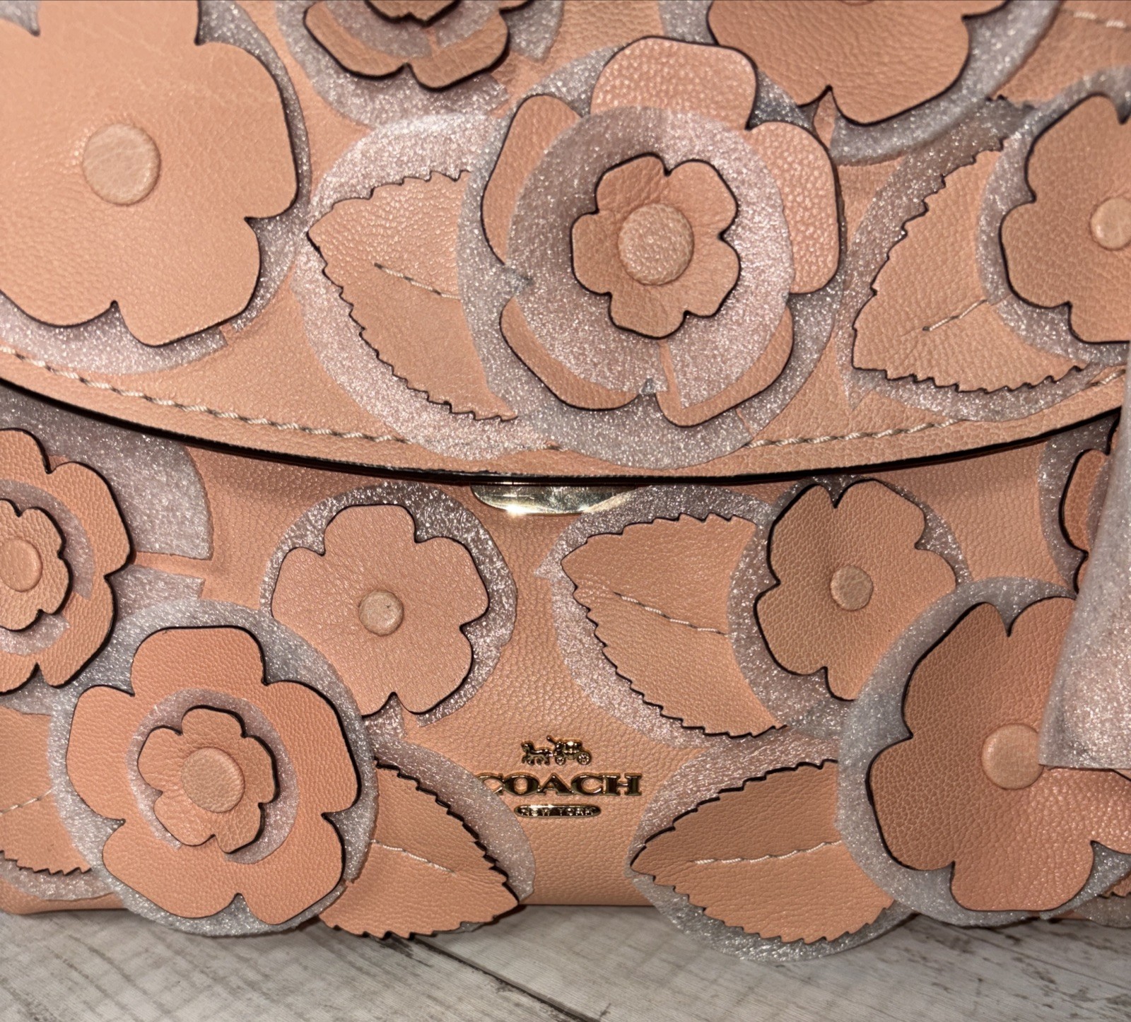 COACH CDY44 Emory 3Way Convertible Top Handle Bag Floral Appliqué Light Pink NWT