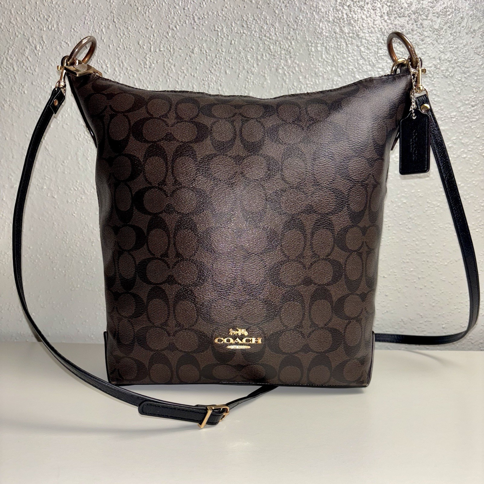 Coach Abby Duffle F31477 Signature Canvas Brown Black Crossbody Shoulder Bag