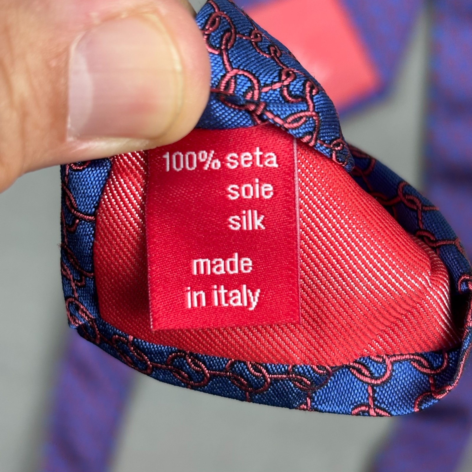 Altea Blue Red Chain Link Geometric Silk Tie Made Italy Woven Designer 3.25″