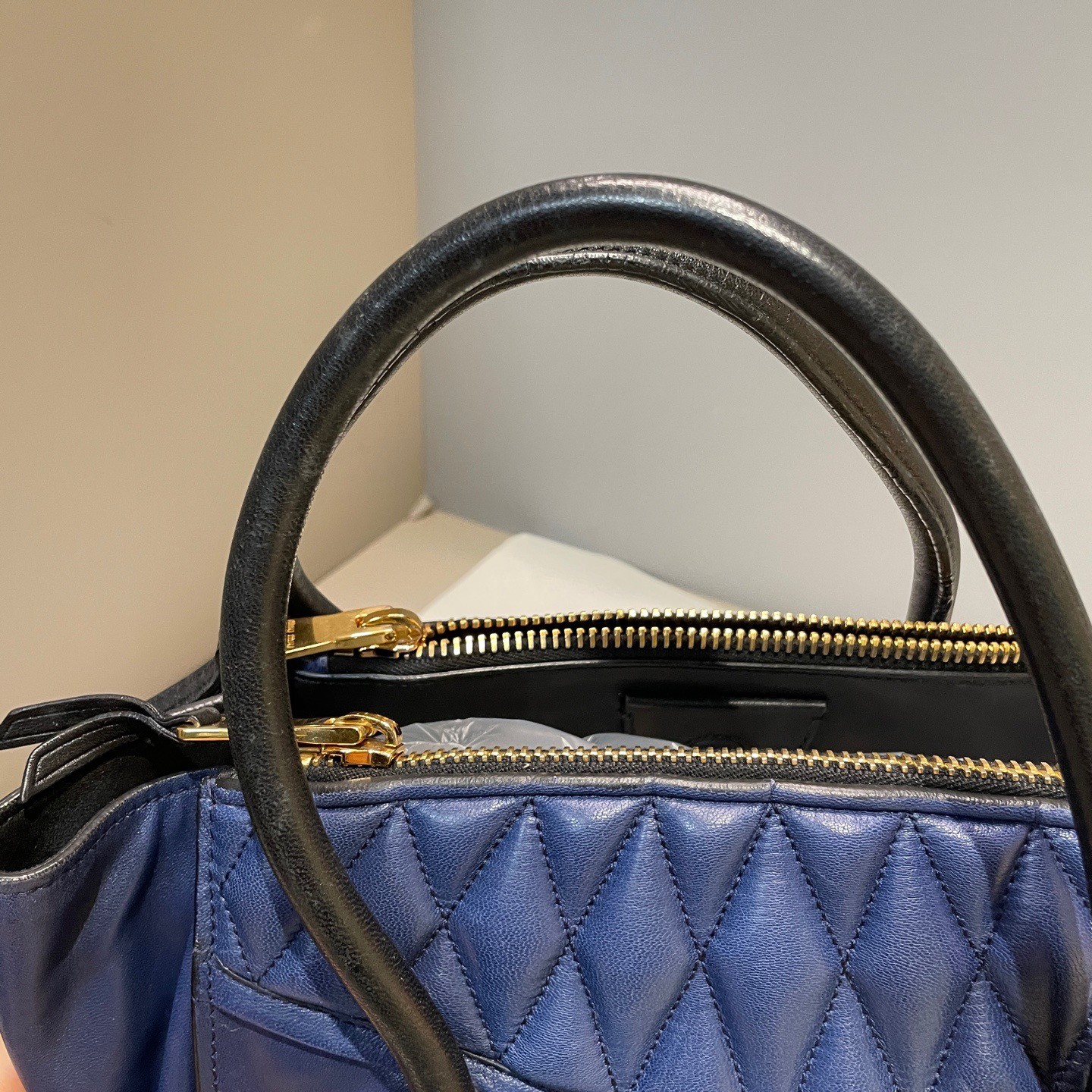 Miu Miu Quilted Leather Navy Large Top Handle Crossbody Bag