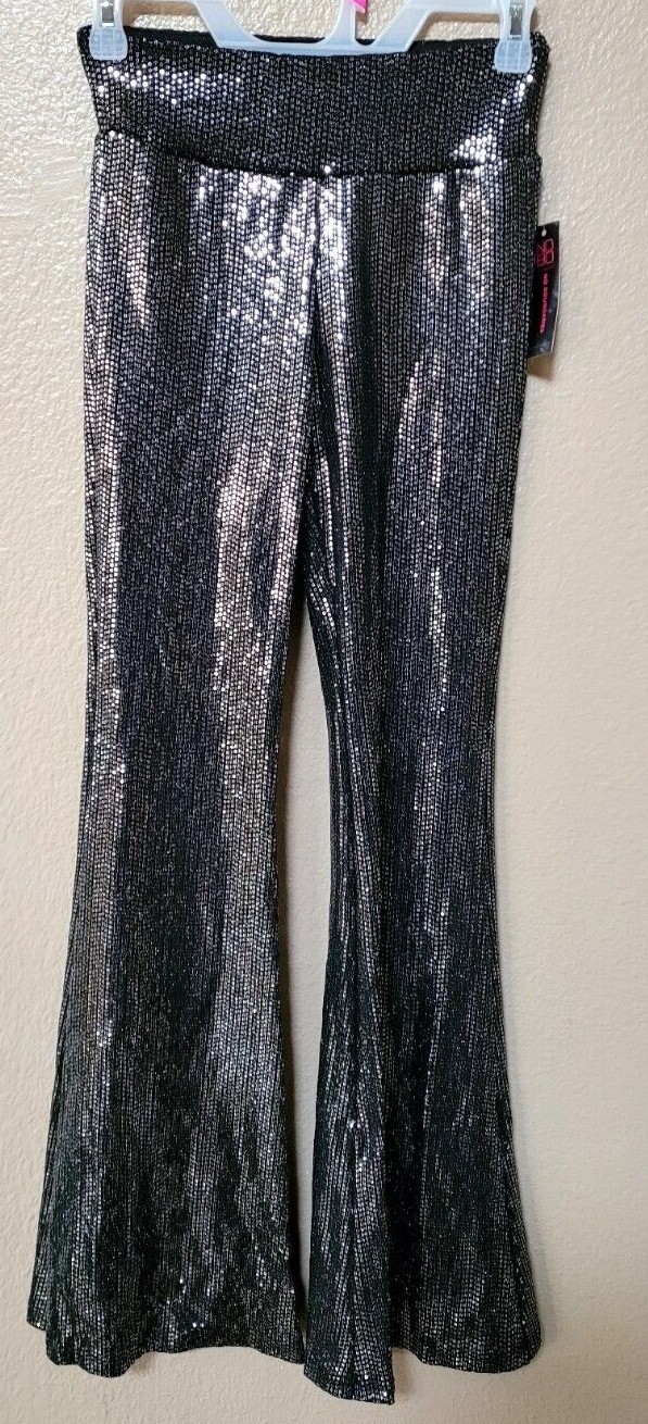 No Boundaries Sequin Flare Pants, Nobo Silver Sparkle Flare Pants, Bell Bottoms