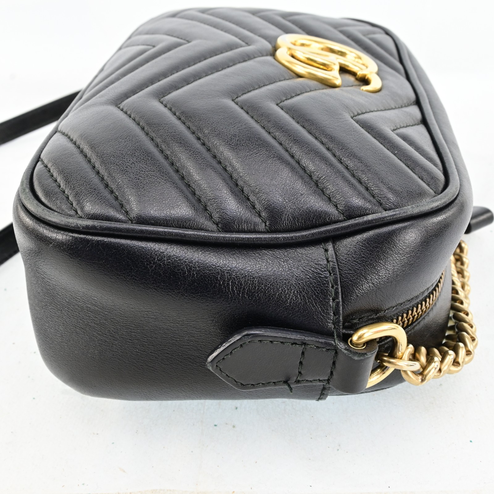 Auth GUCCI GG Marmont Chain Shoulder Cross Bag Leather 447632 Black F1594SG708