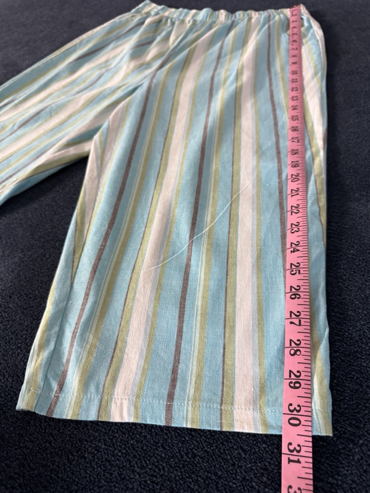 Denim & Co Linen Cotton Striped Elastic Waist Capri Pants Summer Vacation Boho