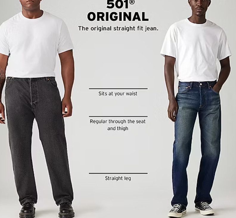 Levi’s Mens 501 Denim Original Shrink Fit Button Fly Jeans RUBBER GD 36 Straight