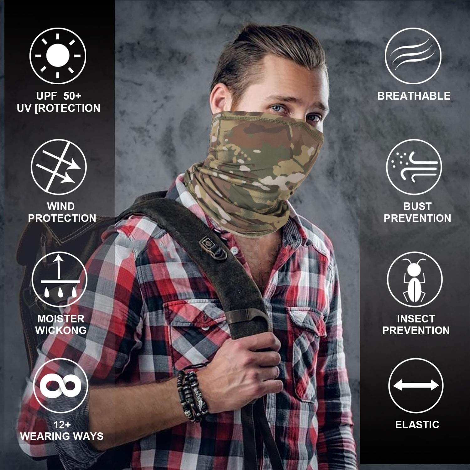 Camo Tactical Neck Gaiter Face Mask Scarf Breathable Bandana Cover Headwear US