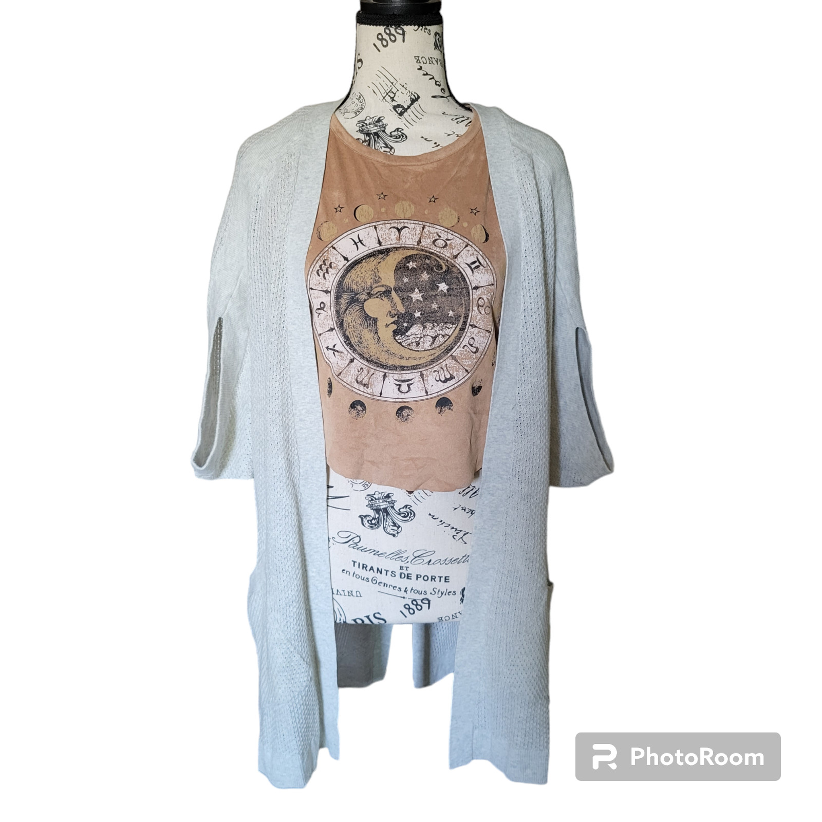 Womens Moonchild Phases of Moon Crop Top High Neck Boho Faux Suede Tank Size S