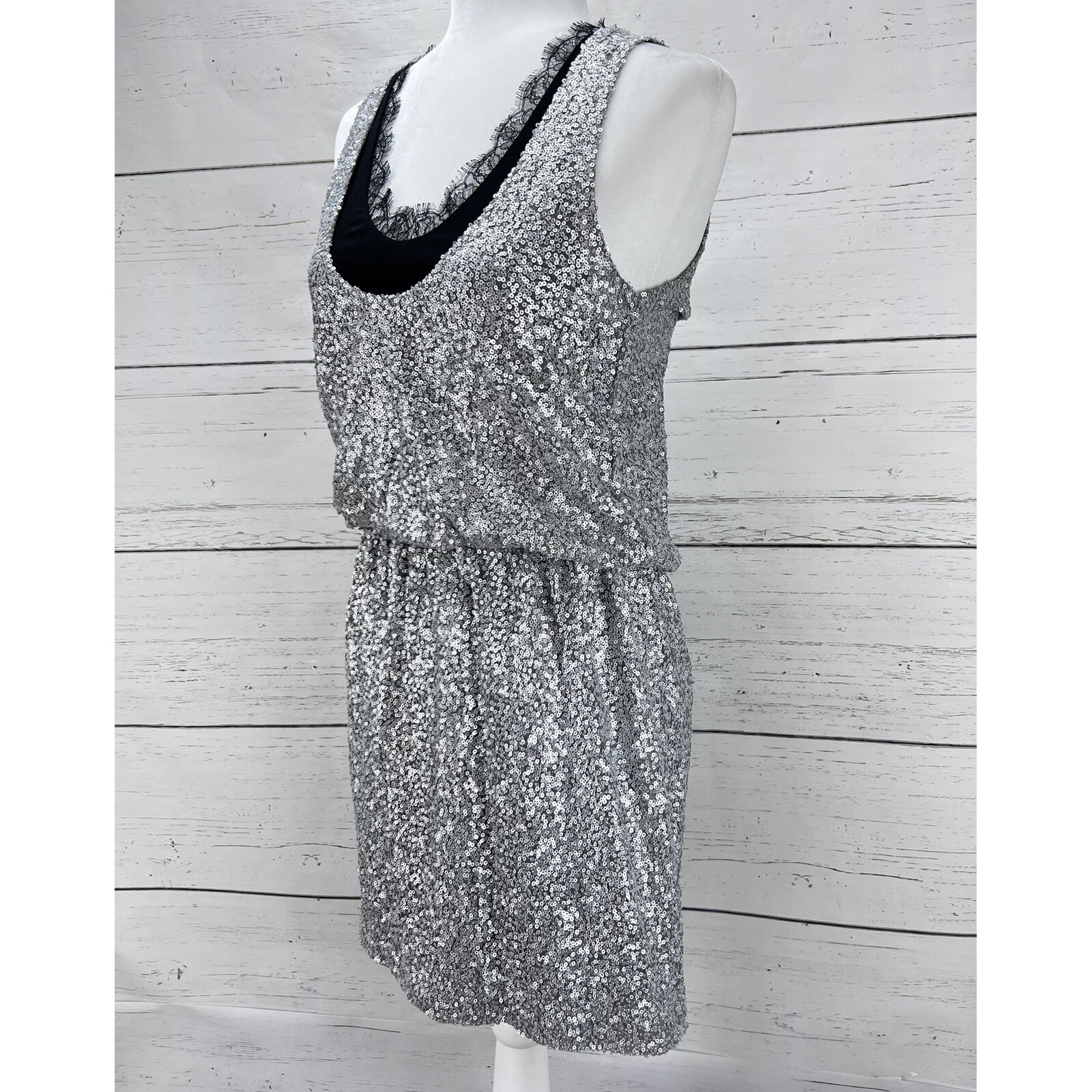 Robert Rodriguez Cocktail Silver Sequin Party Dress Size 4 Silk Sleeveless Mini