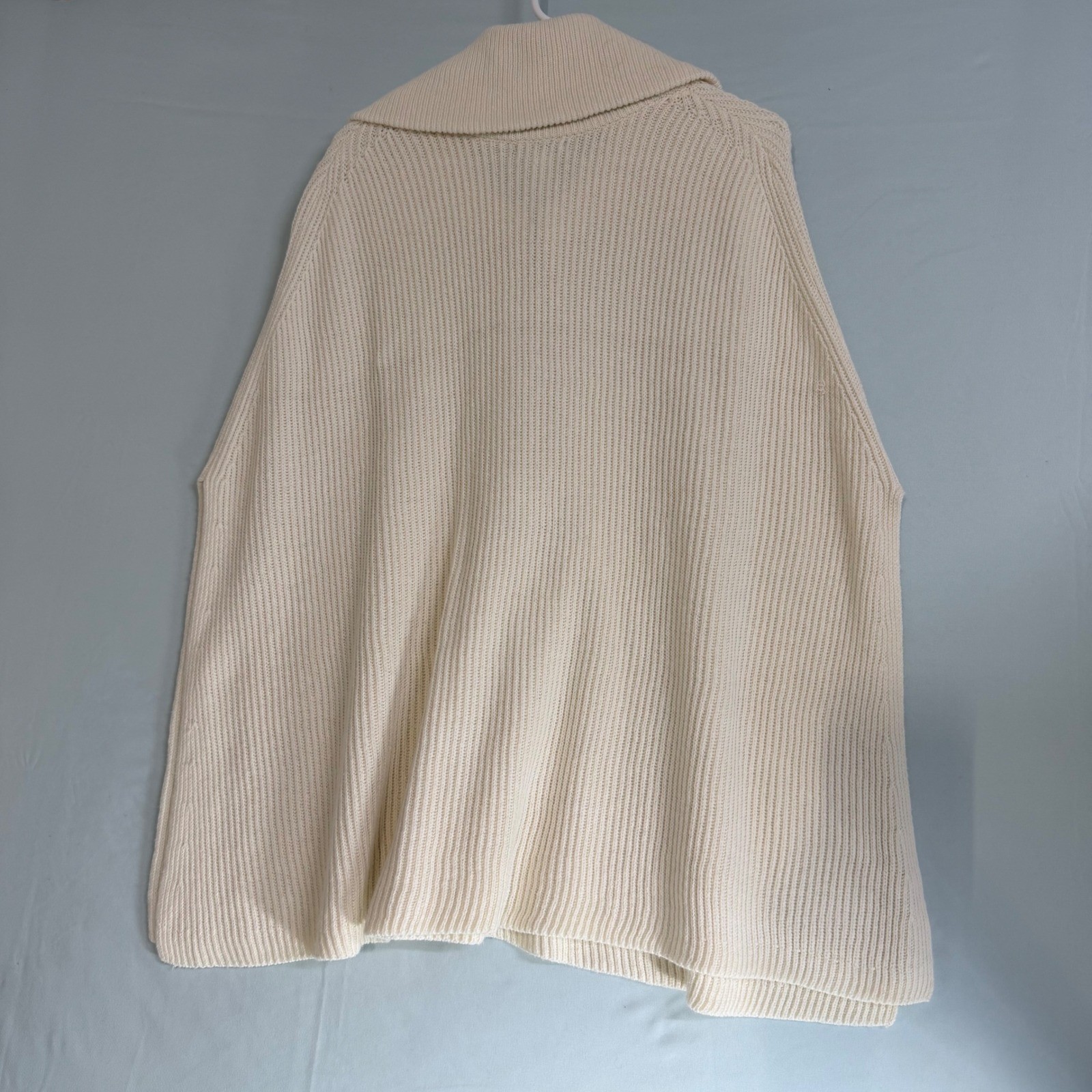 J. Jill Size-XL-3X Poncho Sweater Cream Ribbed Quarter Zip Cotton Blend