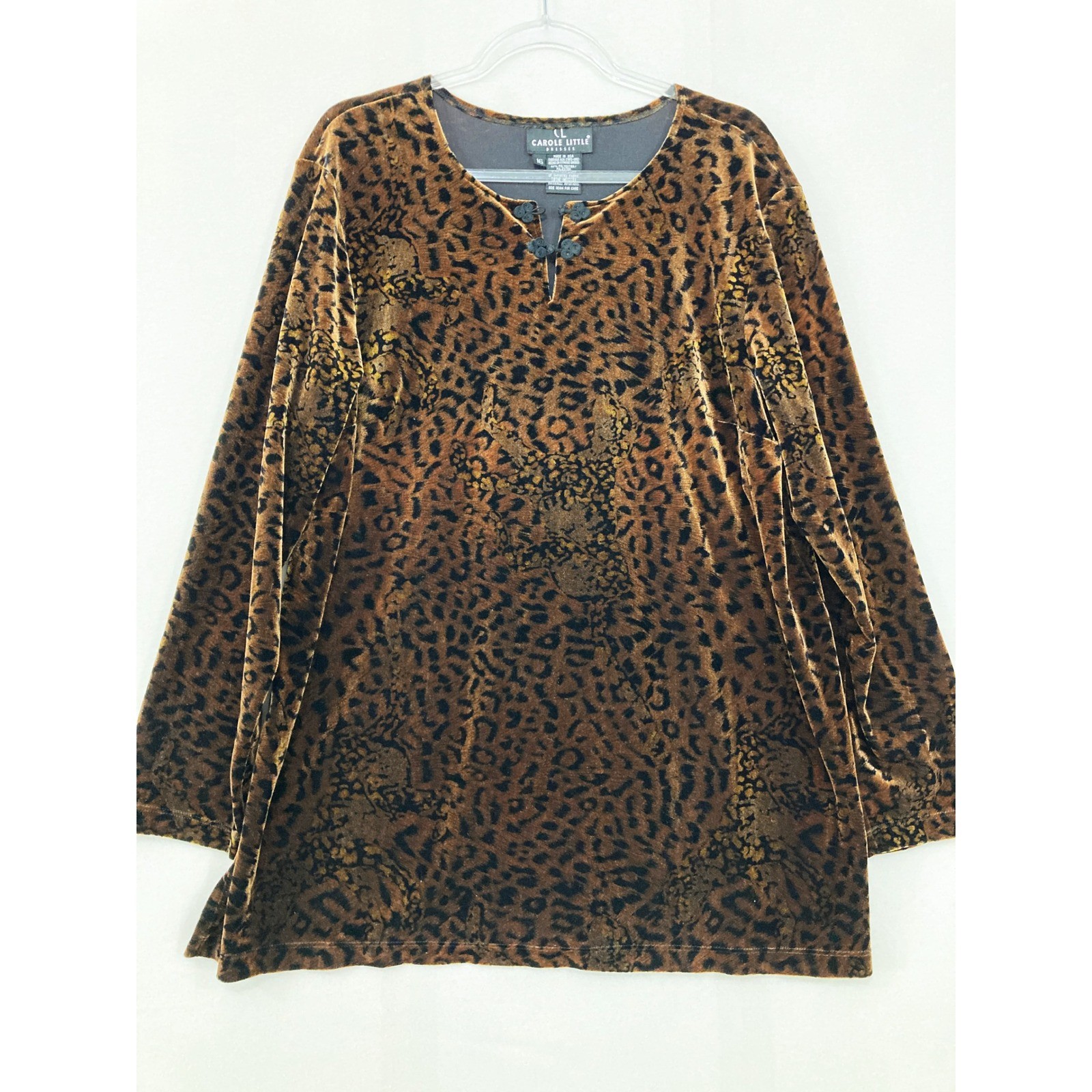 Carole Little Velvet Top size 16 Brown Leopard Animal Print Stretch Comfy