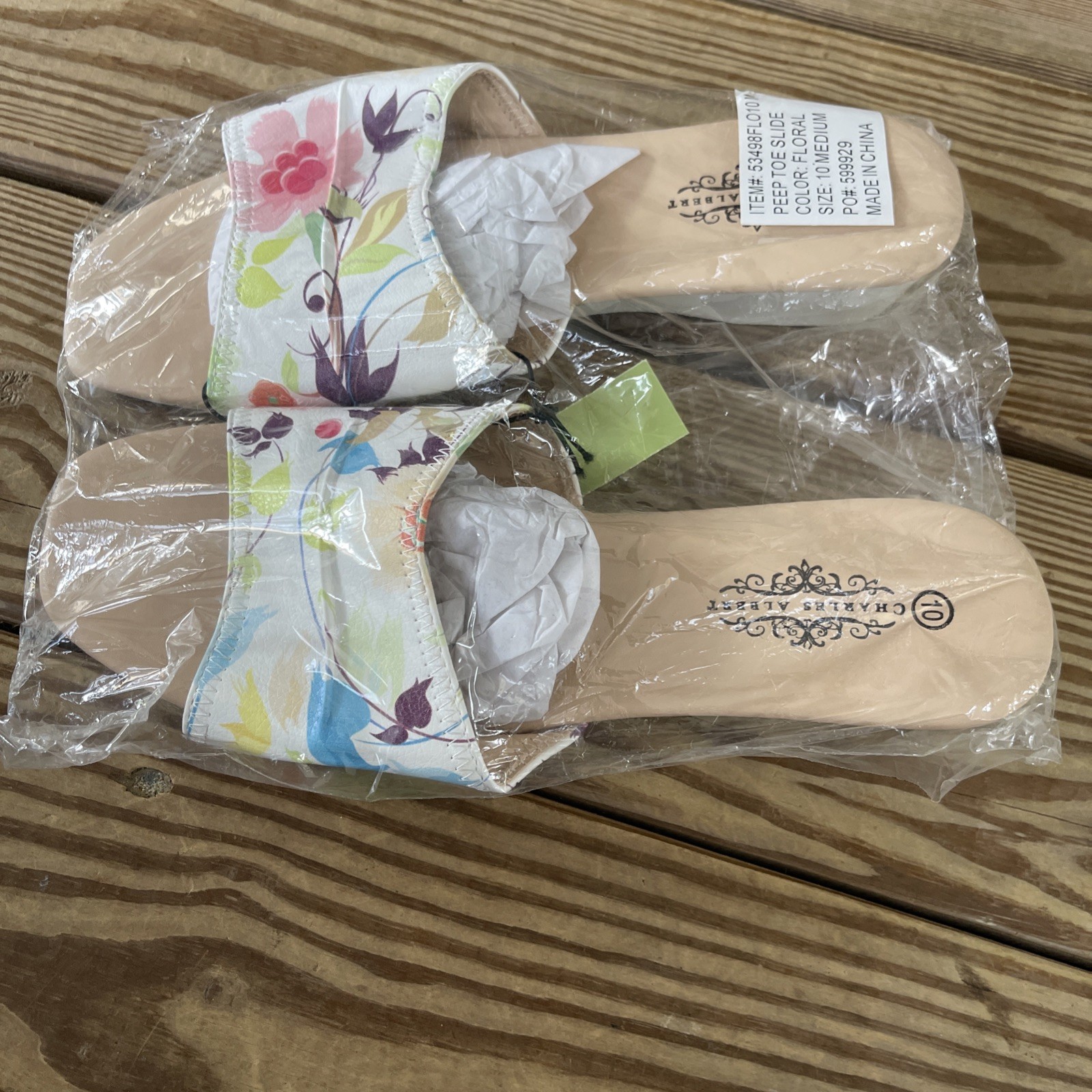 Charles Albert Floral Women’s Slide Sandals 100% Vegan Leather Size 10 New
