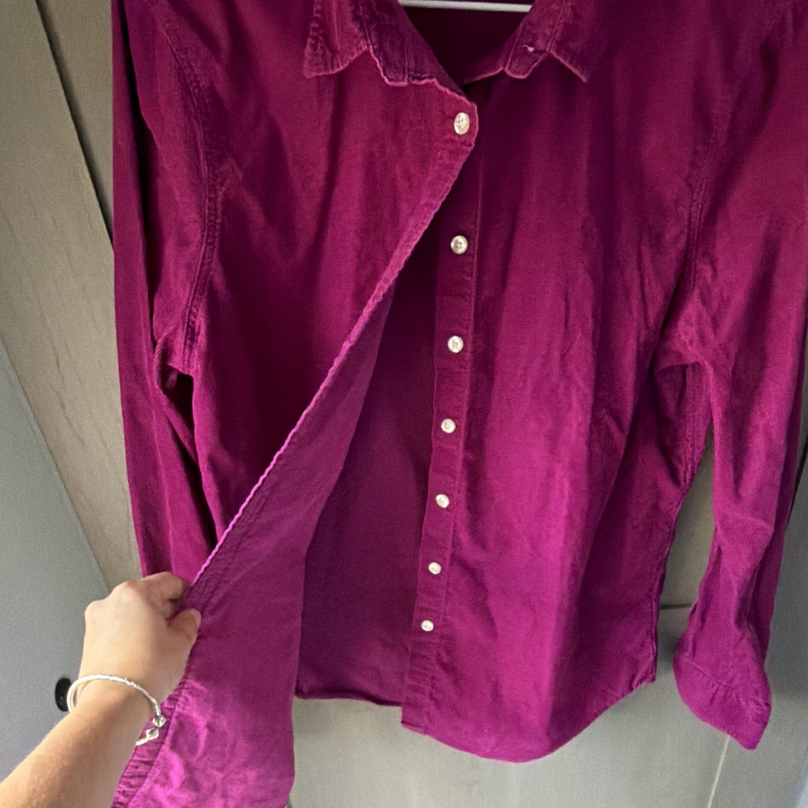 Lands’ End Purple Corduroy Cotton Button-Up Collared Long Sleeve Shirt M/P